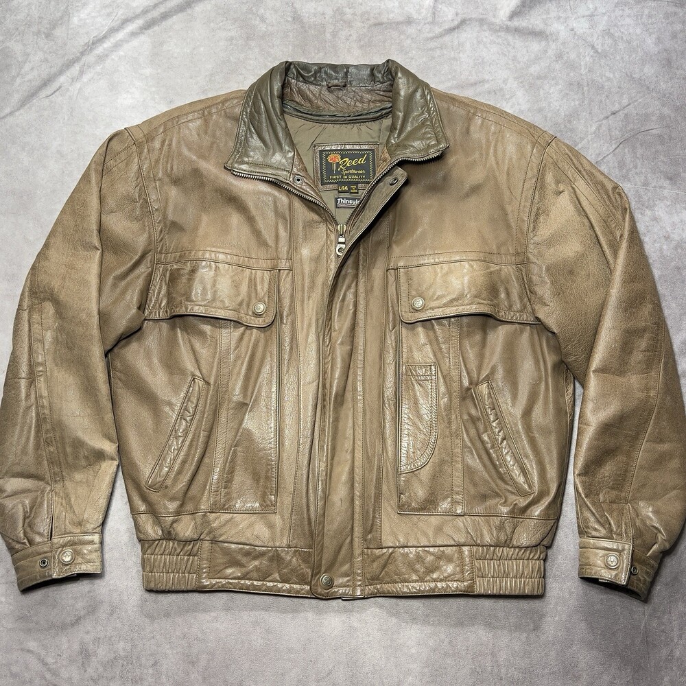 VTG Leather Bomber Jacket Mens Large 44 Brown Reed Sportswear Oklahoma Seal
